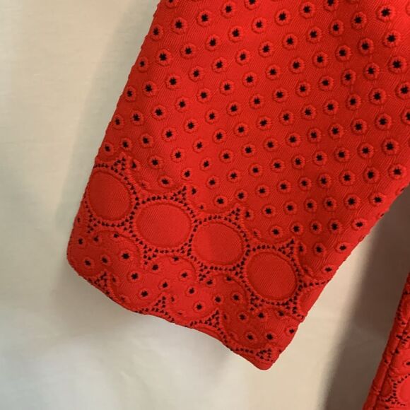 Julia Jordan Red Black Eyelet Elbow Sleeve Knee Length Bodycon Dress Size 4 - Picture 8 of 14